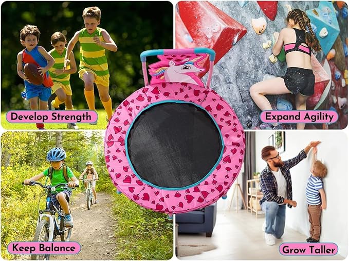 36-inch Kids Mini Trampoline with Handlebar and Safety No-Gap Design