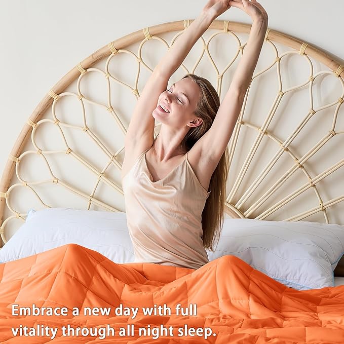 yescool Weighted Blanket for Adults (12 lbs, 48" x 72", Orange) Cooling Heavy Blanket for Sleeping Perfect for 110-130 lbs, Twin Size Breathable Blanket with Premium Glass Bead, Machine Washable