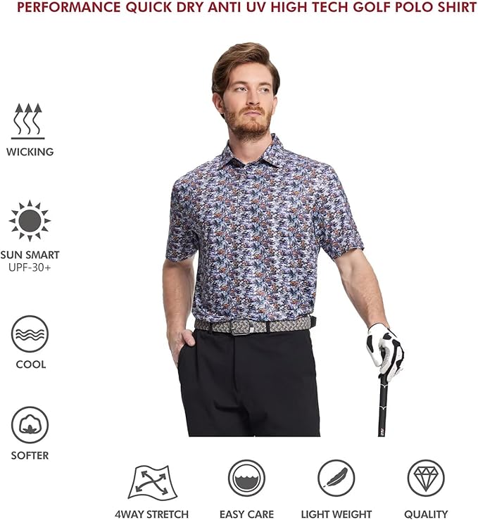 Men's Striped Performance Golf Polo Short Sleeve Moisture Wicking