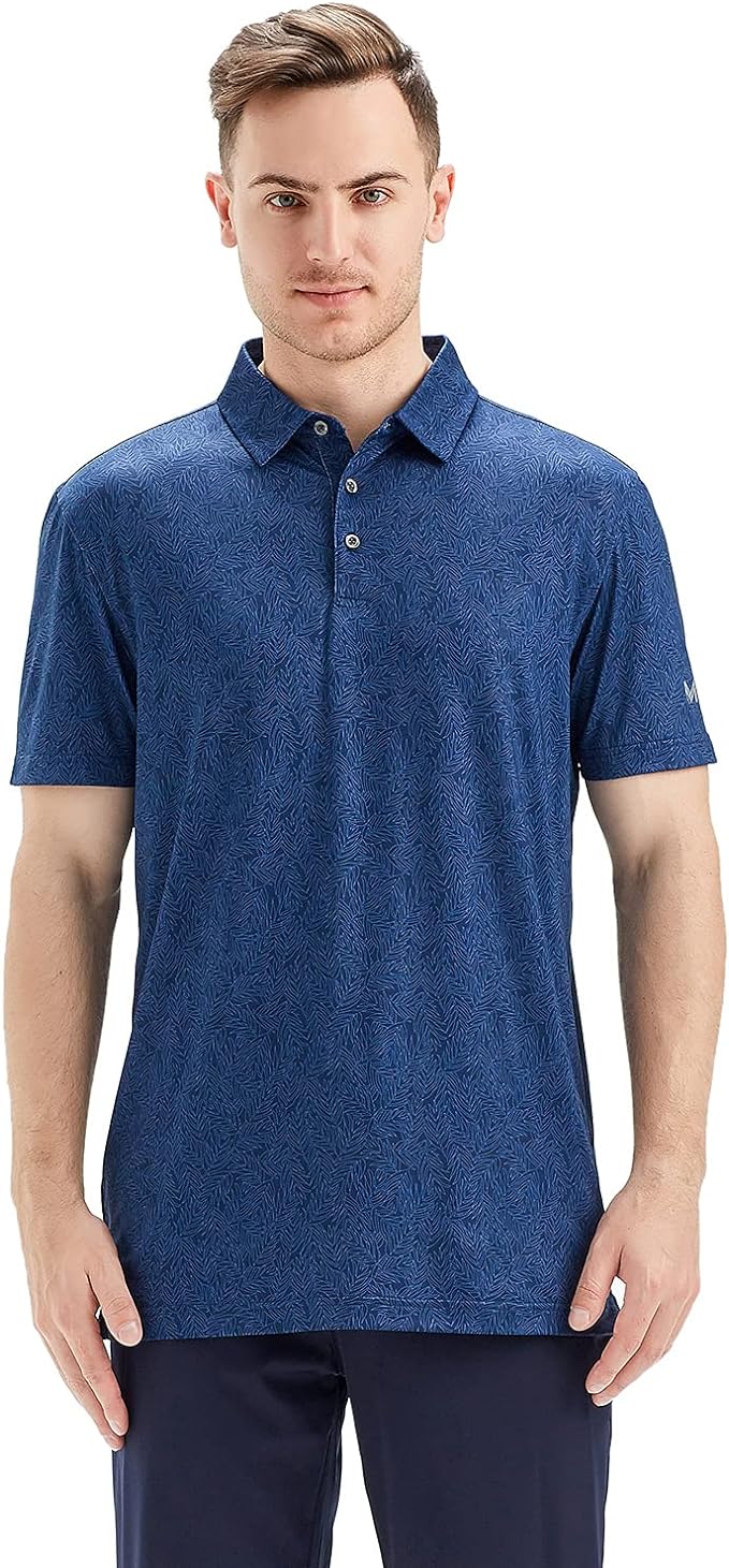Men's Striped Golf Polo Shirt Moisture Wicking Athletic Dry Fit