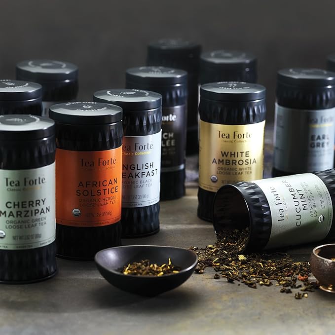Tea Forte Black Currant Premium Organic Loose Leaf Caffeinated Black Tea Blend Canister, Makes 35-50 Cups