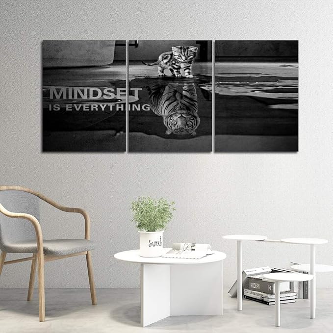 3 Panels Mindset is Everything Motivational Canvas Wall Art Inspirational Entrepreneur Quotes Poster Print Artwork Painting Picture for Framed Home Decoration Living Room office bedroom 72''W x 36''H