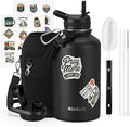 64 oz Insulated Water Bottle with Straw (Cold for 48 Hrs), Half Gallon Stainless Steel Triple Wall Vacuum Sports Water Jug, Leakproof Hydro Cup Flask with Straw Spout Lids & DIY Stickers