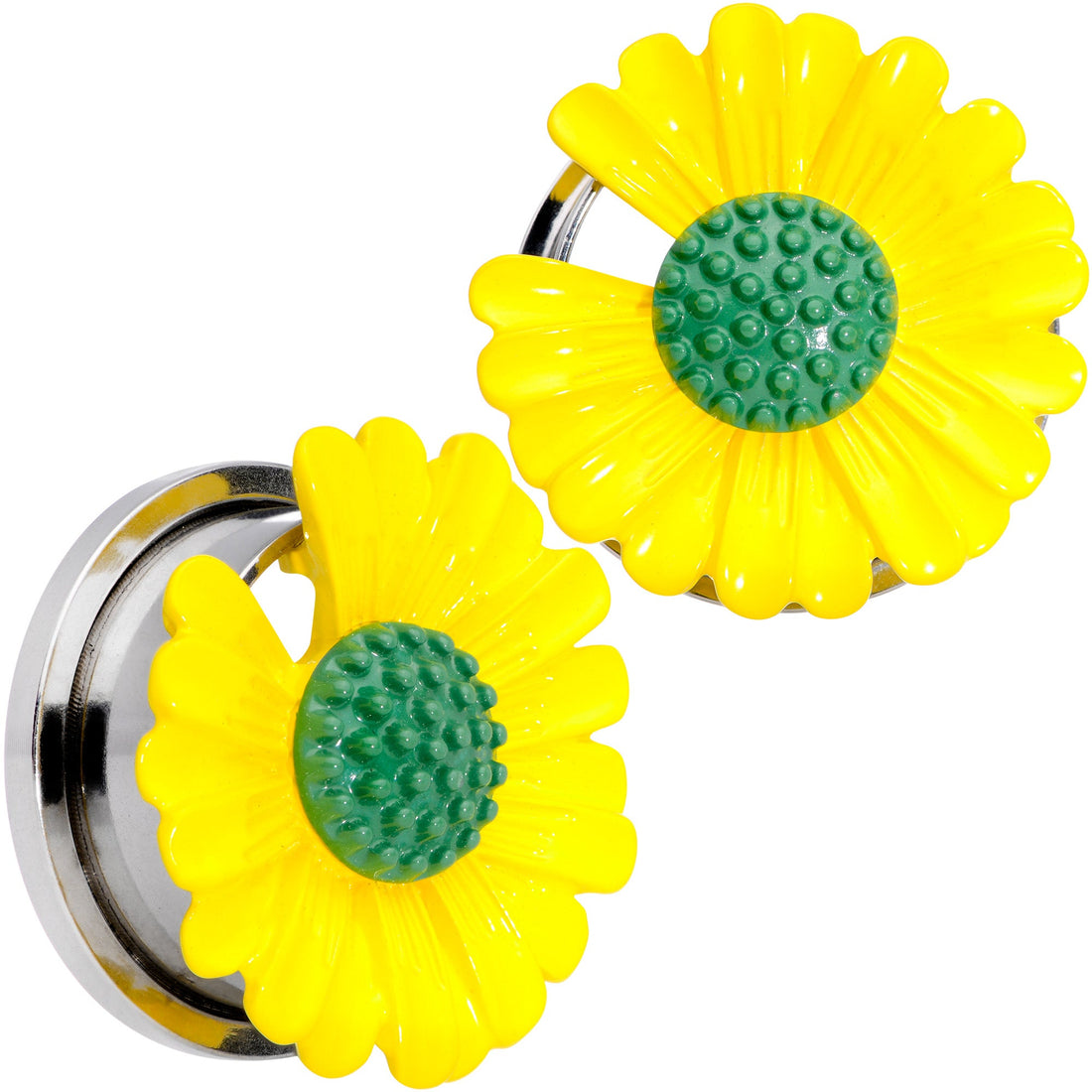 Yellow Daisy Flower Screw Fit Stainless Steel Ear Plug Set - Image 11