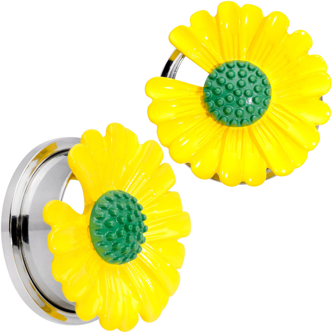 Yellow Daisy Flower Screw Fit Stainless Steel Ear Plug Set - Image 12