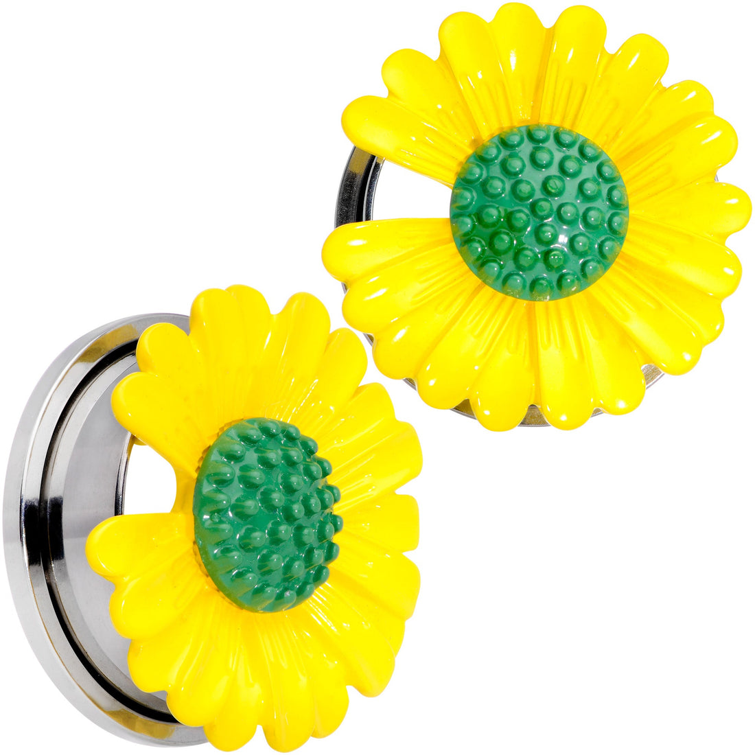 Yellow Daisy Flower Screw Fit Stainless Steel Ear Plug Set - Image 13