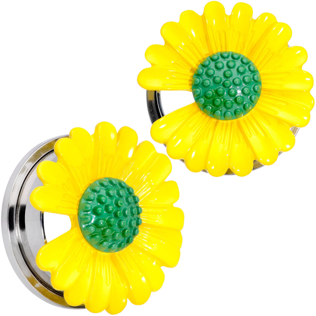 Yellow Daisy Flower Screw Fit Stainless Steel Ear Plug Set - Image 14