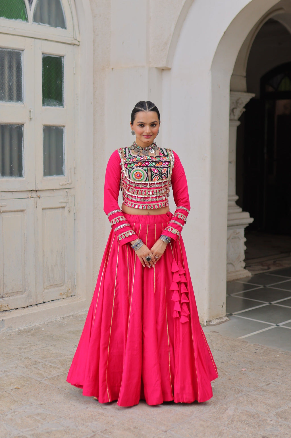 Lorenvalley Fashion Pink Roman Silk with Attractive Gota-Patti Lace Lehenga Choli