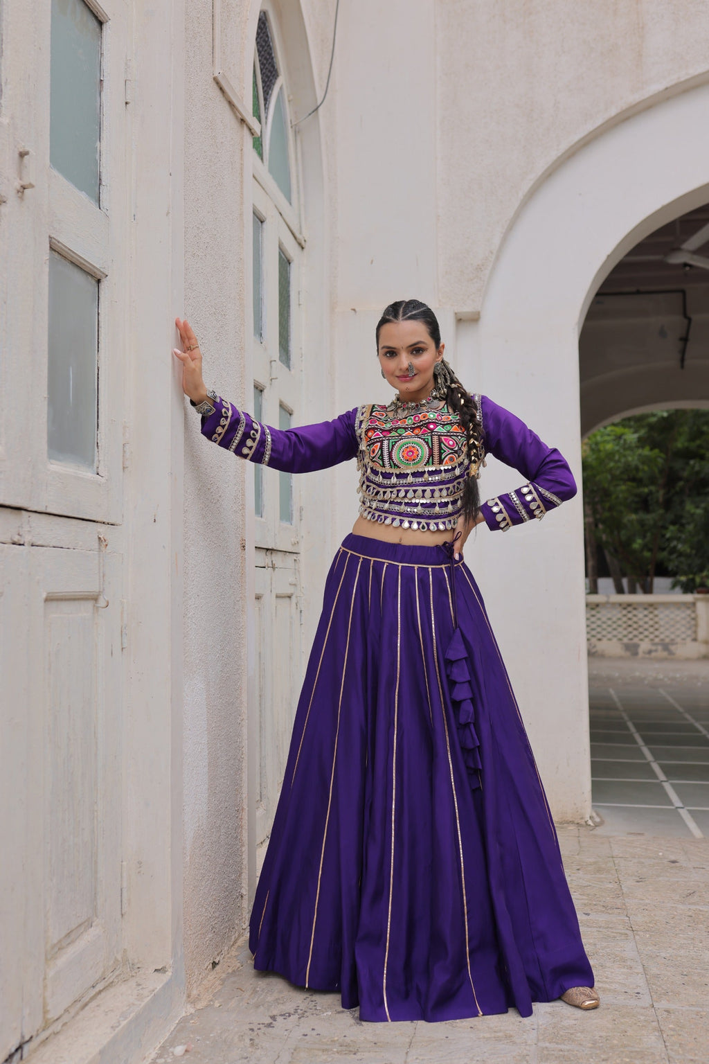 Lorenvalley Fashion Purple Roman Silk with Attractive Gota-Patti Lace Lehenga Choli