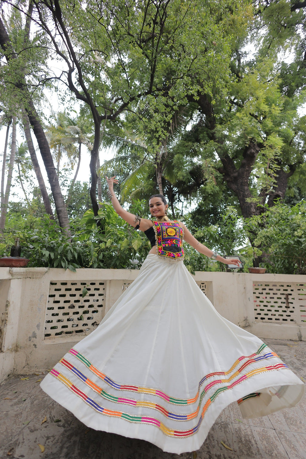 White Roman Silk Lehenga Choli with Gota-Patti Lace Work