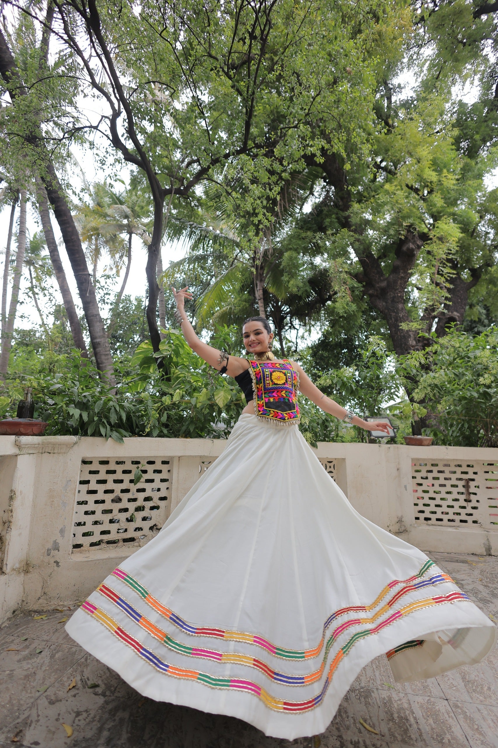 White Roman Silk Lehenga Choli with Gota-Patti Lace Work