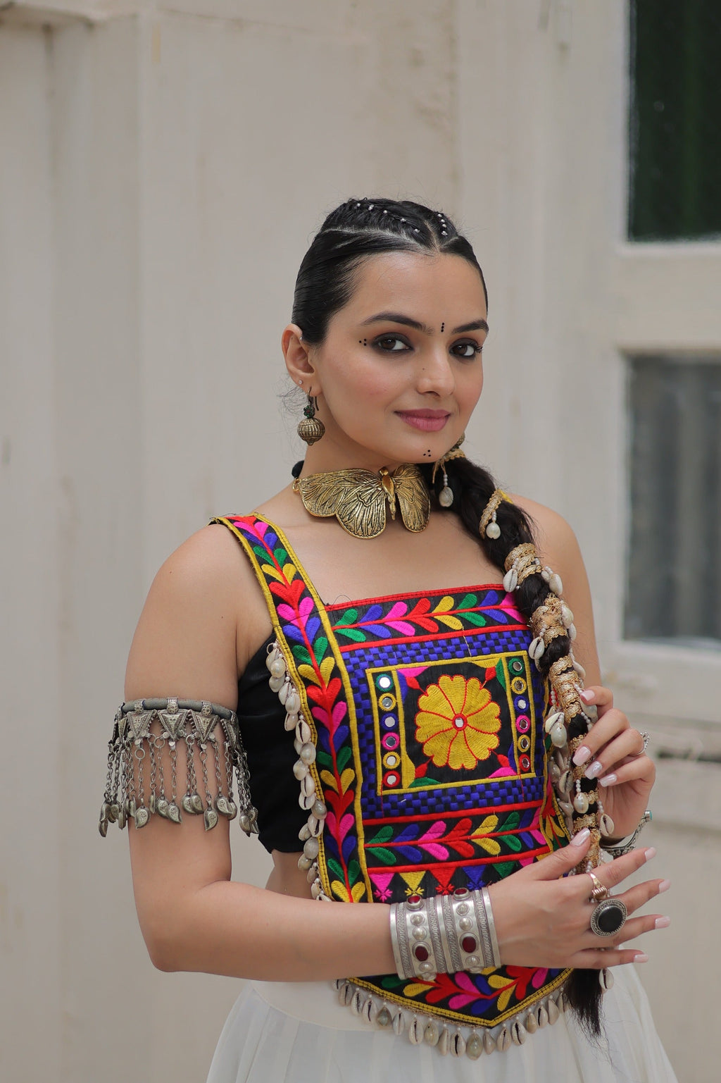 White Roman Silk Lehenga Choli with Gota-Patti Lace Work