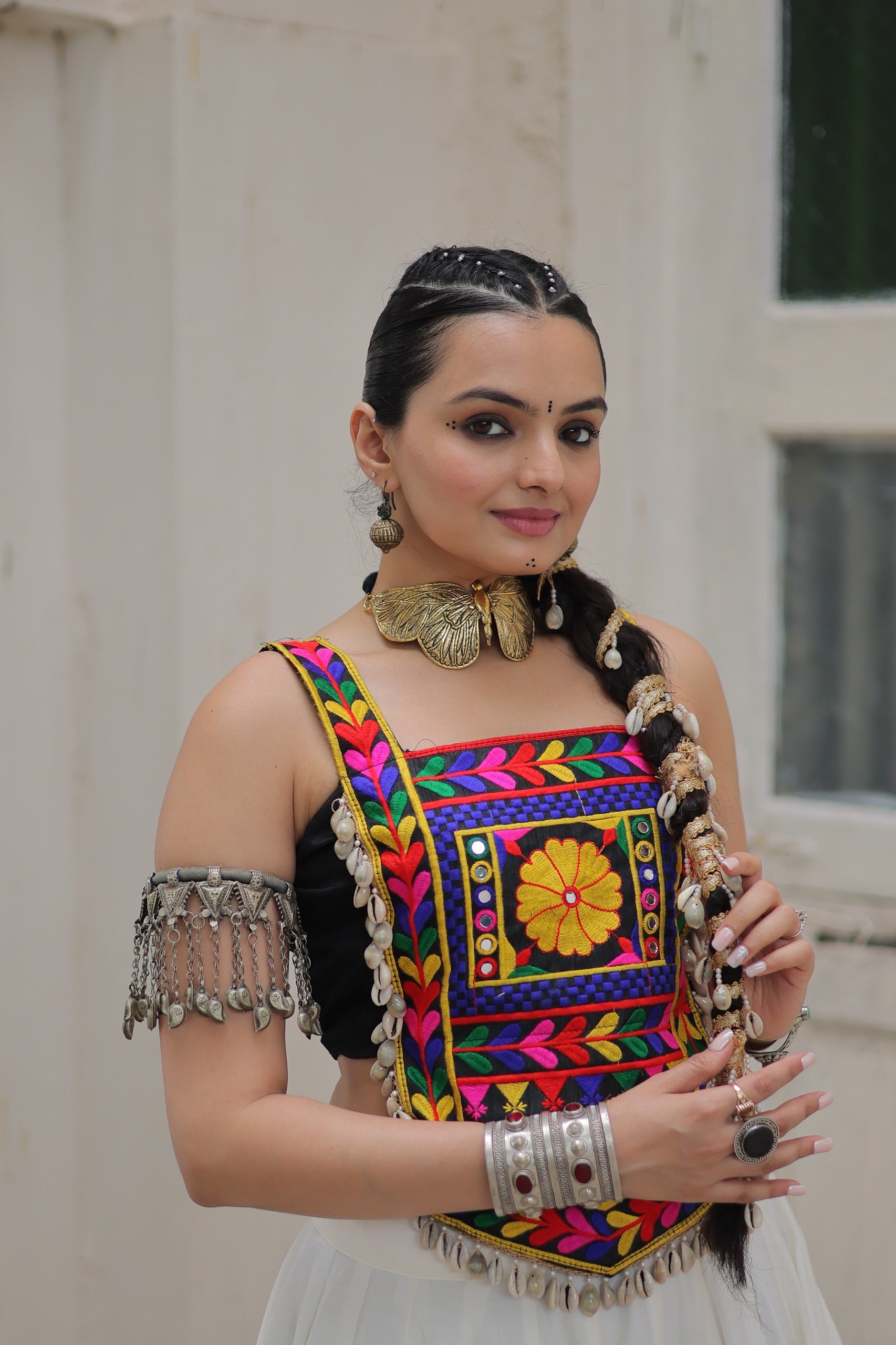White Roman Silk Lehenga Choli with Gota-Patti Lace Work