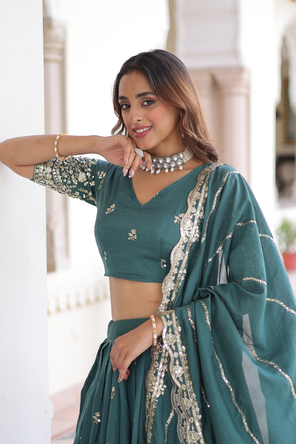 Rama Vichitra Silk Lehenga Choli with Sequins & Zari Embroidery