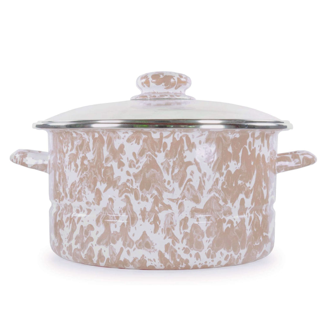 6qt Enamelware Stock Pot with Glass Lid, Black Swirl Spatterware