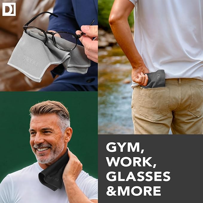 Pocket-Sized Sweat Towels - The Original Sweat Absorbing Handkerchiefs - Quick-Dry Microfiber Sweat Rags for Face, Hands, & Body - Men & Women - Gym, Sports, and Work (Black: Large Size, 3 Pack)