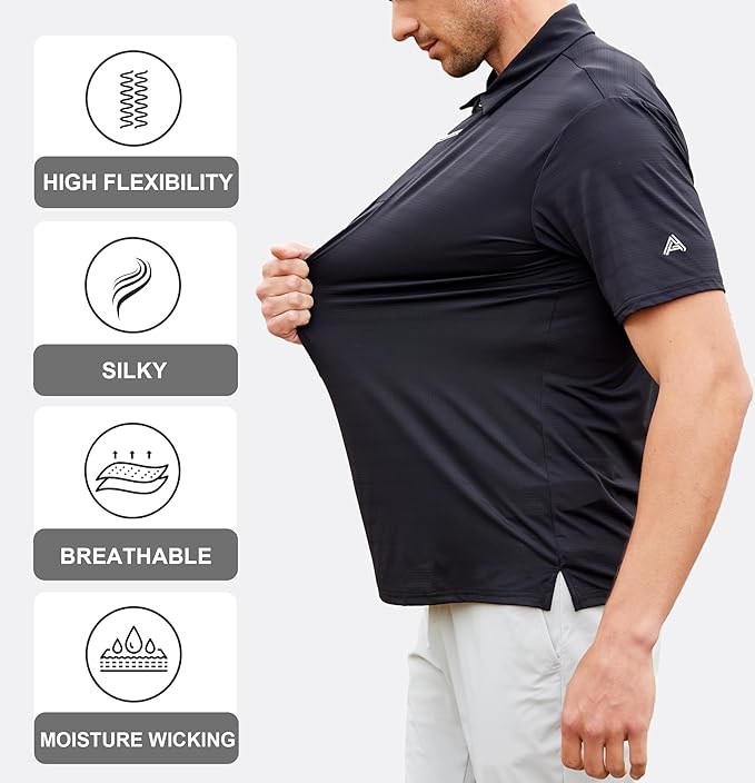 Men's Jacquard Golf Polo Shirt Moisture Wicking Performance Fit