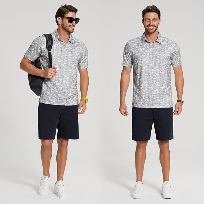 Men's Performance Striped Golf Polo - Moisture Wicking Sport Shirt