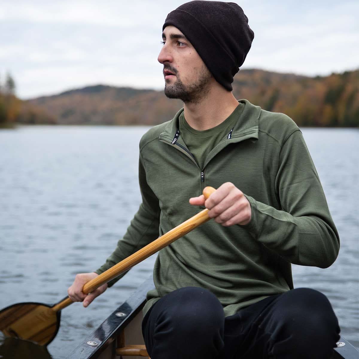 Men's Midweight Merino Wool 1/4 Zip Pullover - Grey, Green, Orange