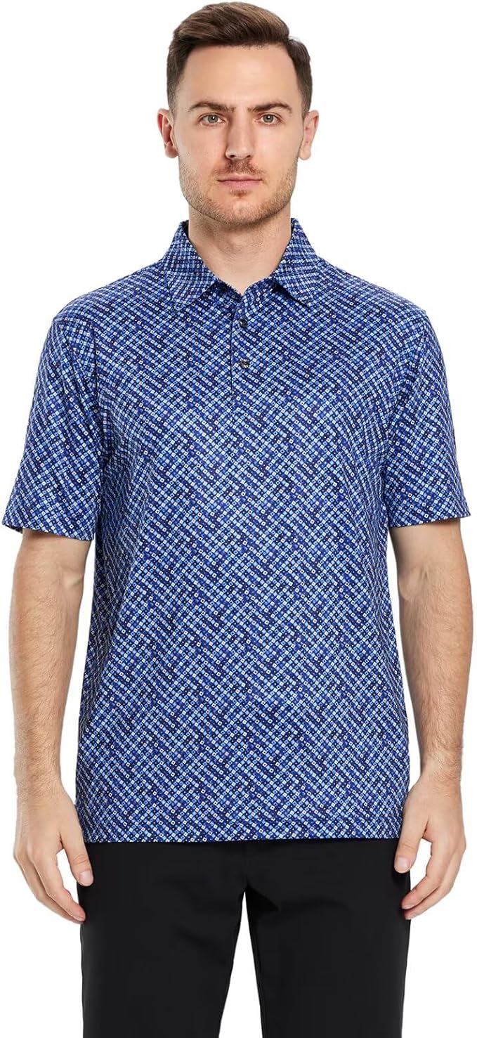 Men's Striped Performance Golf Polo Short Sleeve Moisture Wicking