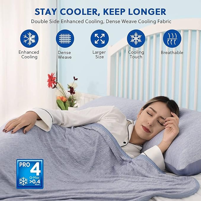 HOMFINE Cooling Blankets for Hot Sleepers - Summer Blanket Thin Lightweight Breathable Soft Double Side Enhanced Cooling for Bed Couch Sofa, Keep Cool for Night Sweats (Blue, 108 x 90 inches)