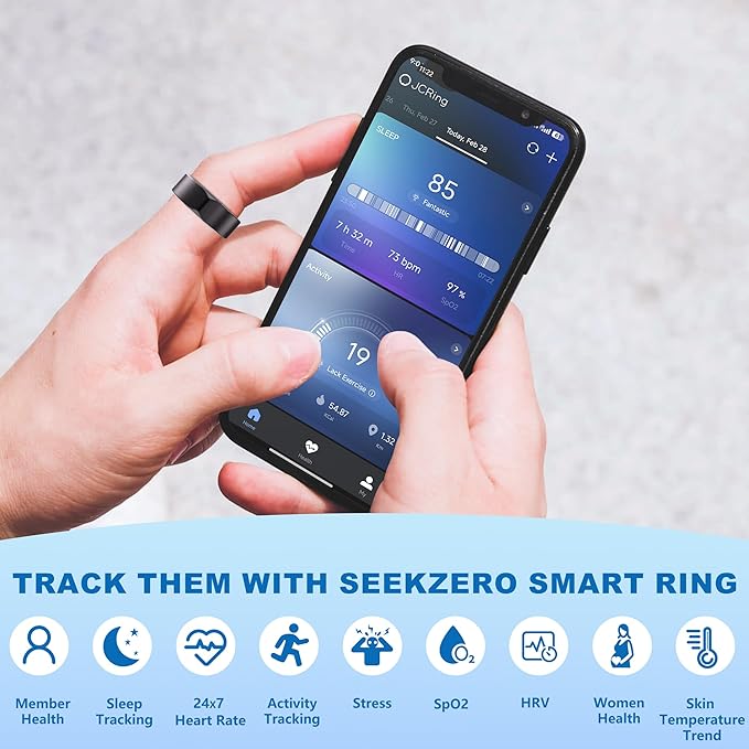 Smart Ring for Women Men - Titanium Health Fitness Tracker Ring with Heart Rate, Step Counting, Calories, Sleep & Stress Monitor for iPhone and Android, No Subscription Fee (Black, 11)
