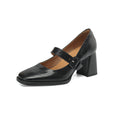 Women's Sheepskin Mary Jane Heels Square Toe Chunky Buckle Pumps - Image 5