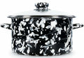 6qt Black Swirl Enamelware Stock Pot with tempered glass lid and stainless steel trim