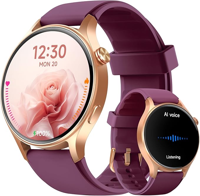 aeac Smart Watch for Women, AMOLED Ultra-Clear Screen Activity Trackers with Heart Rate/Sleep/SpO2 Monitor, Smartwatch for iPhone/Samsung/Android, 110+ Sport Modes (Deep Purple, S/M/L, Deep Purple)