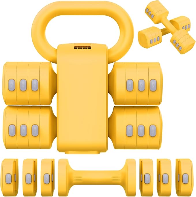 2-in-1 Adjustable Dumbbells Set, 4 Levels Weight Dumbbells Set for Women Men, Each 2.2/3.3/4.4/5.5lb Hand Weights with Kettlebell Form for Home Gym Exercise Training