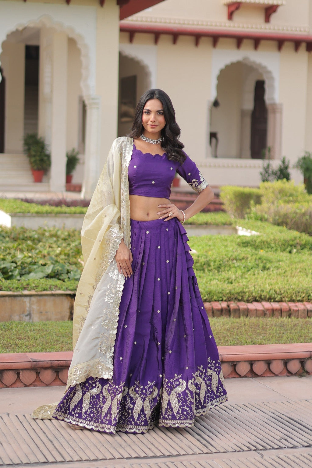 Purple gold crush lehenga choli with sequin and Zari embroidery