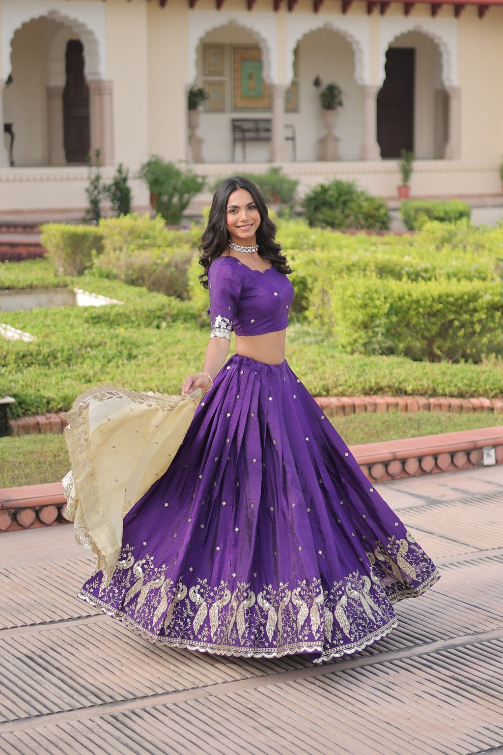 Purple Gold Crush Lehenga Choli with Sequins and Zari Work