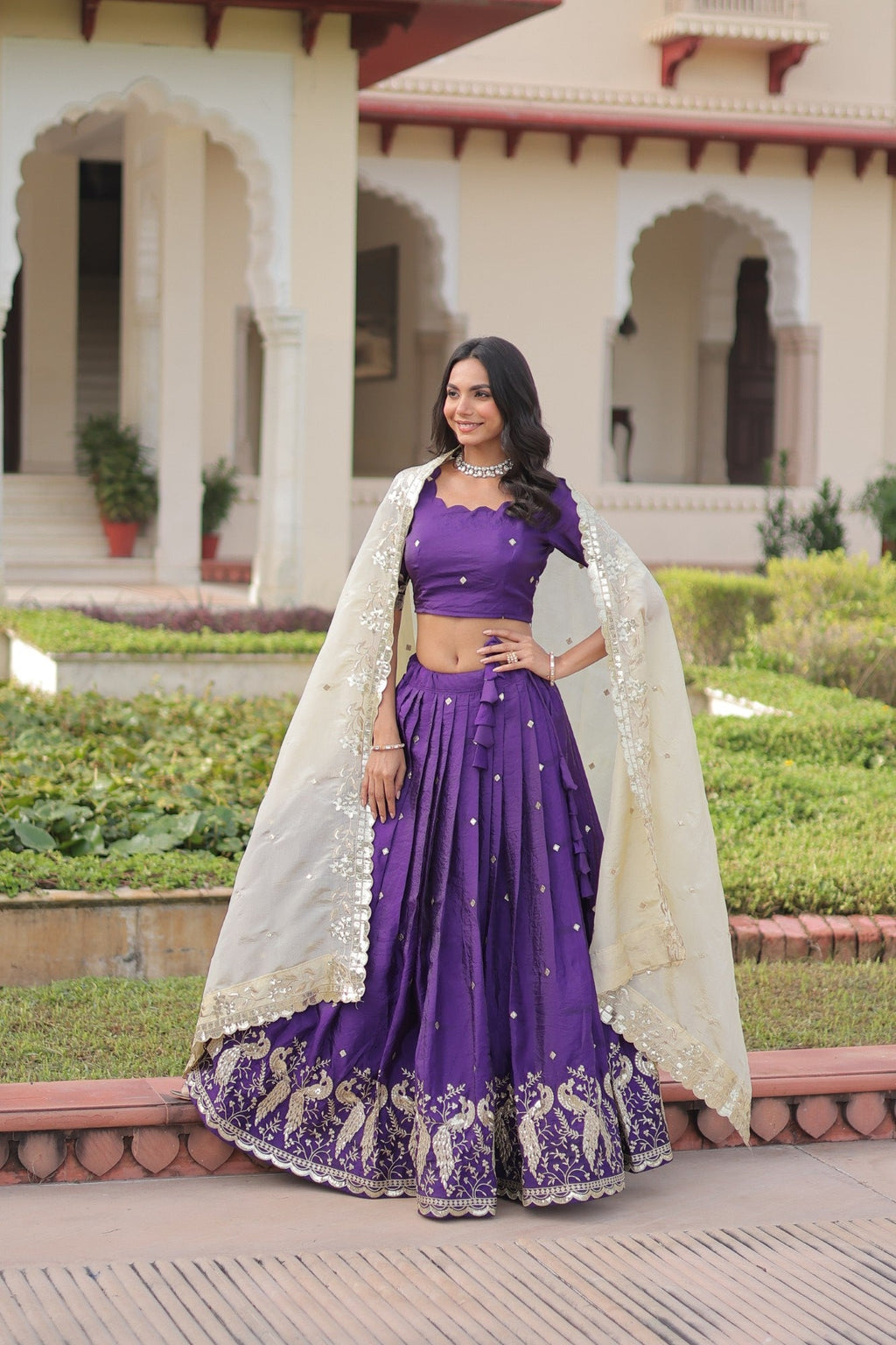 Purple Gold Crush Lehenga Choli with Sequins and Zari Work