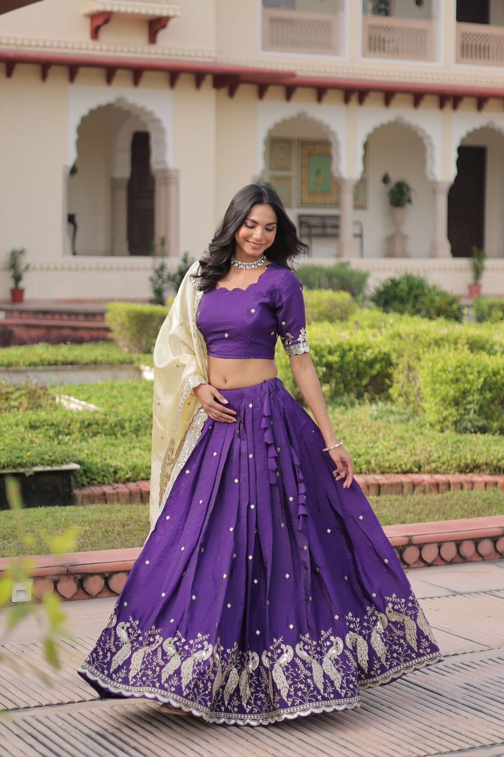 Purple Gold Crush Lehenga Choli with Sequins and Zari Work