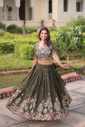 Green Gold Crush Lehenga Choli with Sequins and Zari Embroidery