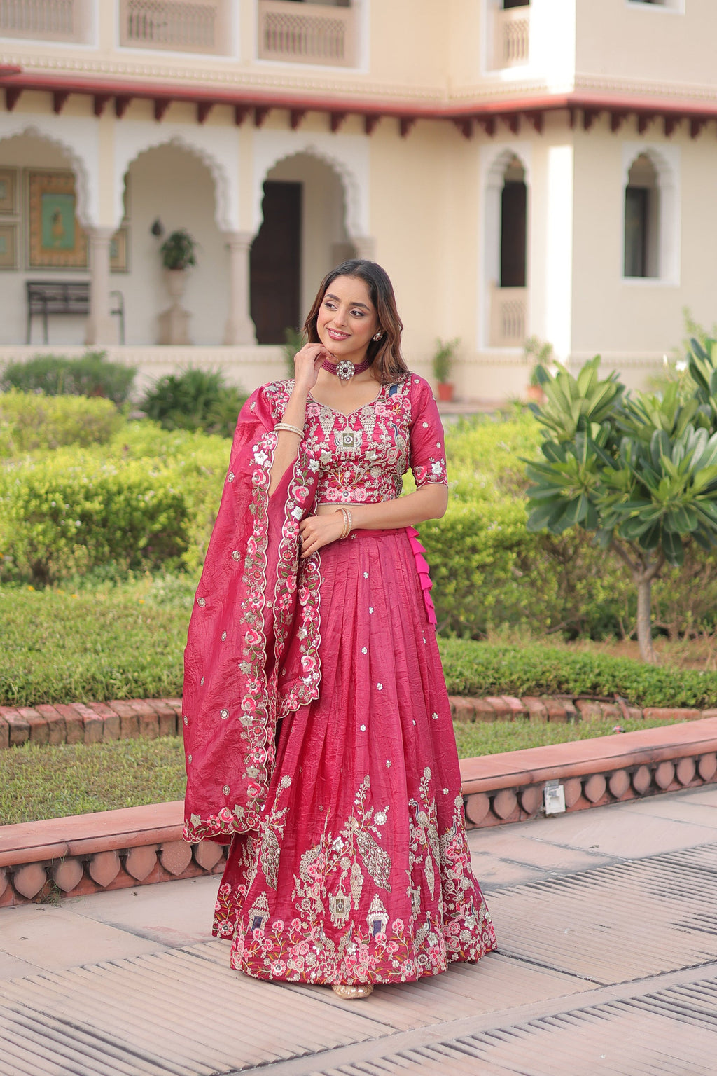 Pink Gold Crush Lehenga Choli with Sequins and Zari Embroidery