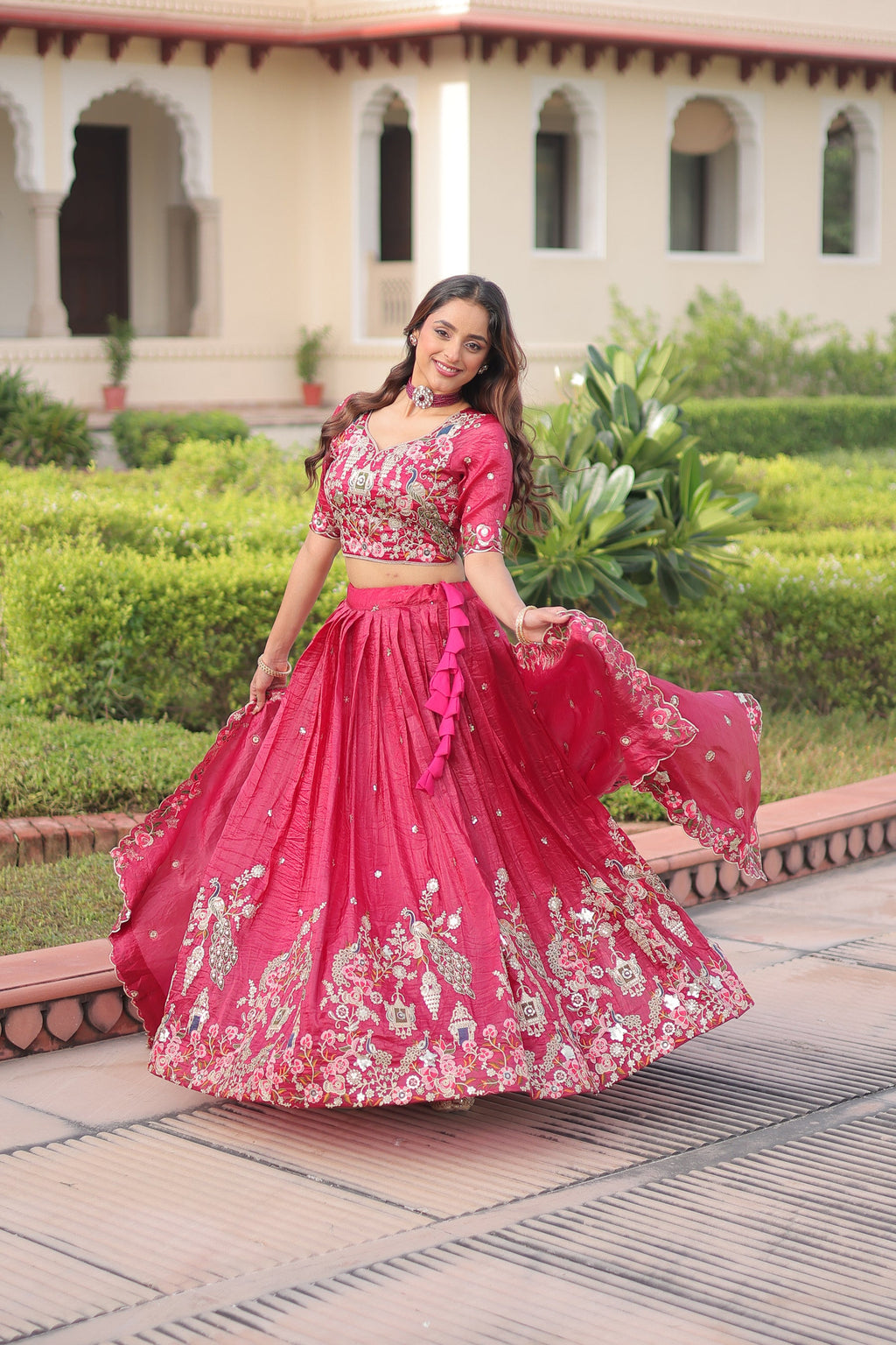 Pink Gold Crush Lehenga Choli with Sequins and Zari Embroidery