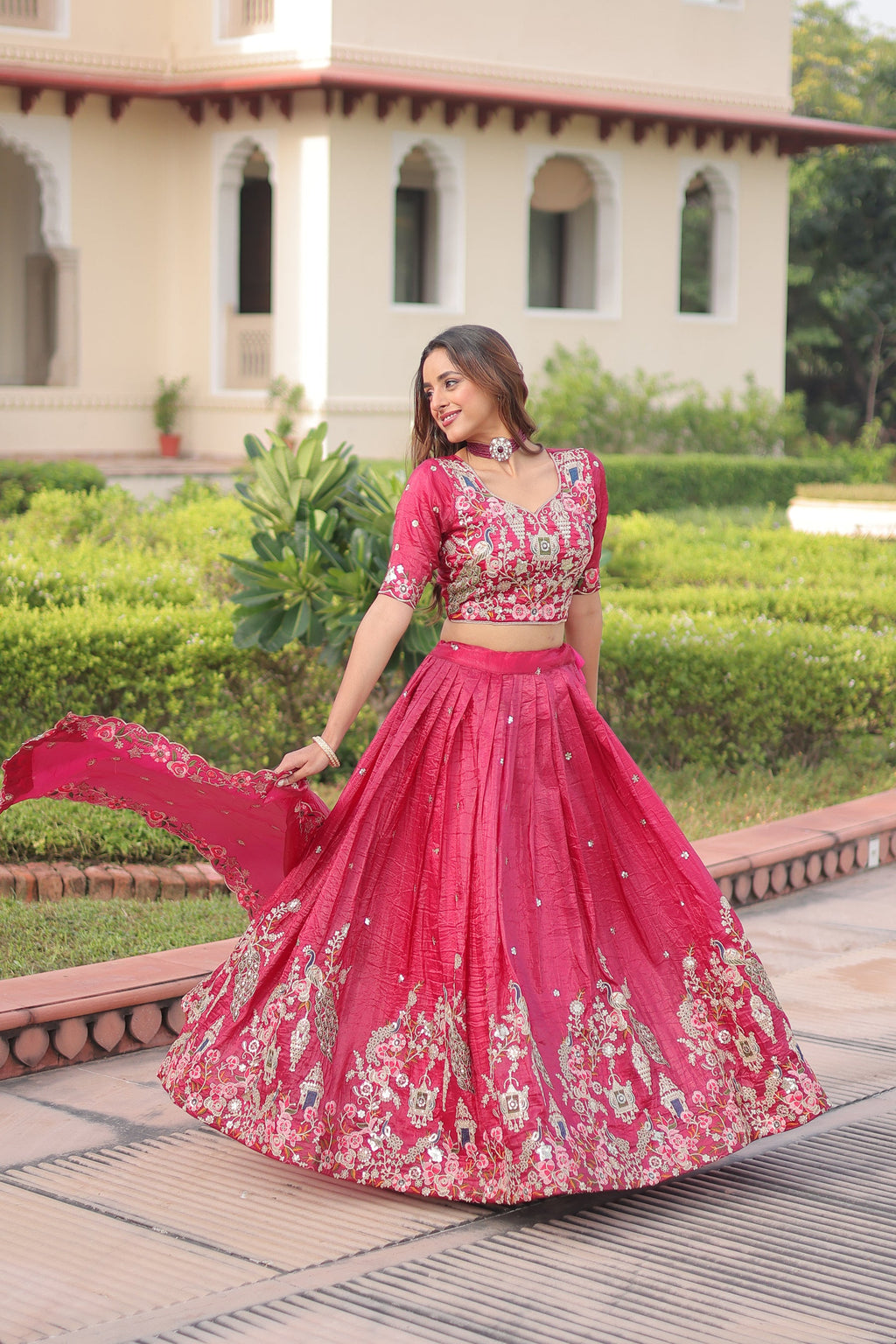 Pink Gold Crush Lehenga Choli with Sequins and Zari Embroidery