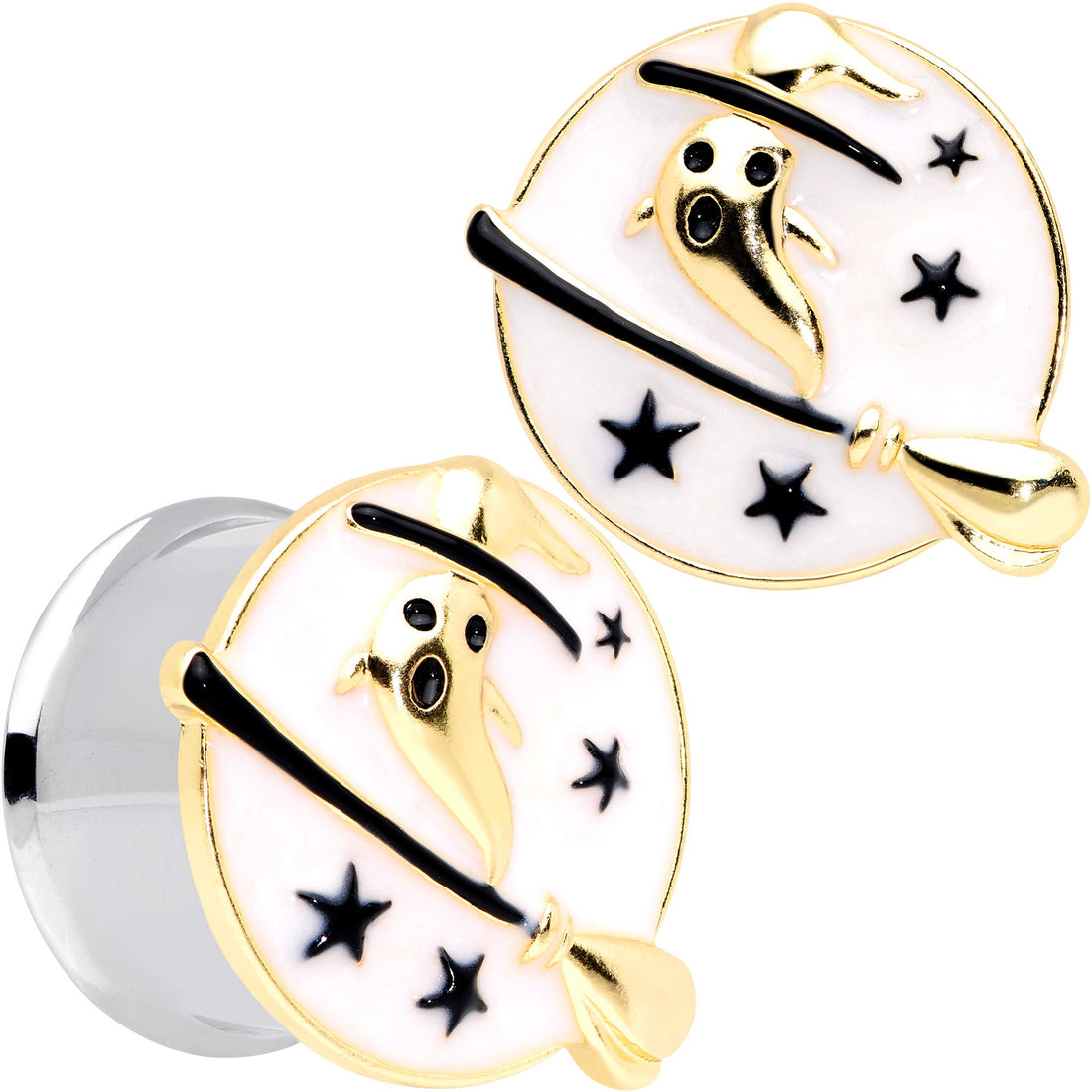 White Witch Ghost Broom Halloween Double Flare Plug Set - Image 11