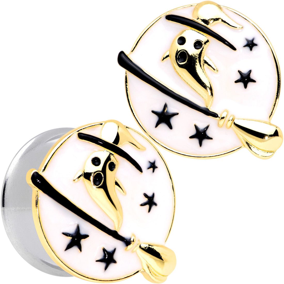 White Witch Ghost Broom Halloween Double Flare Plug Set - Image 12