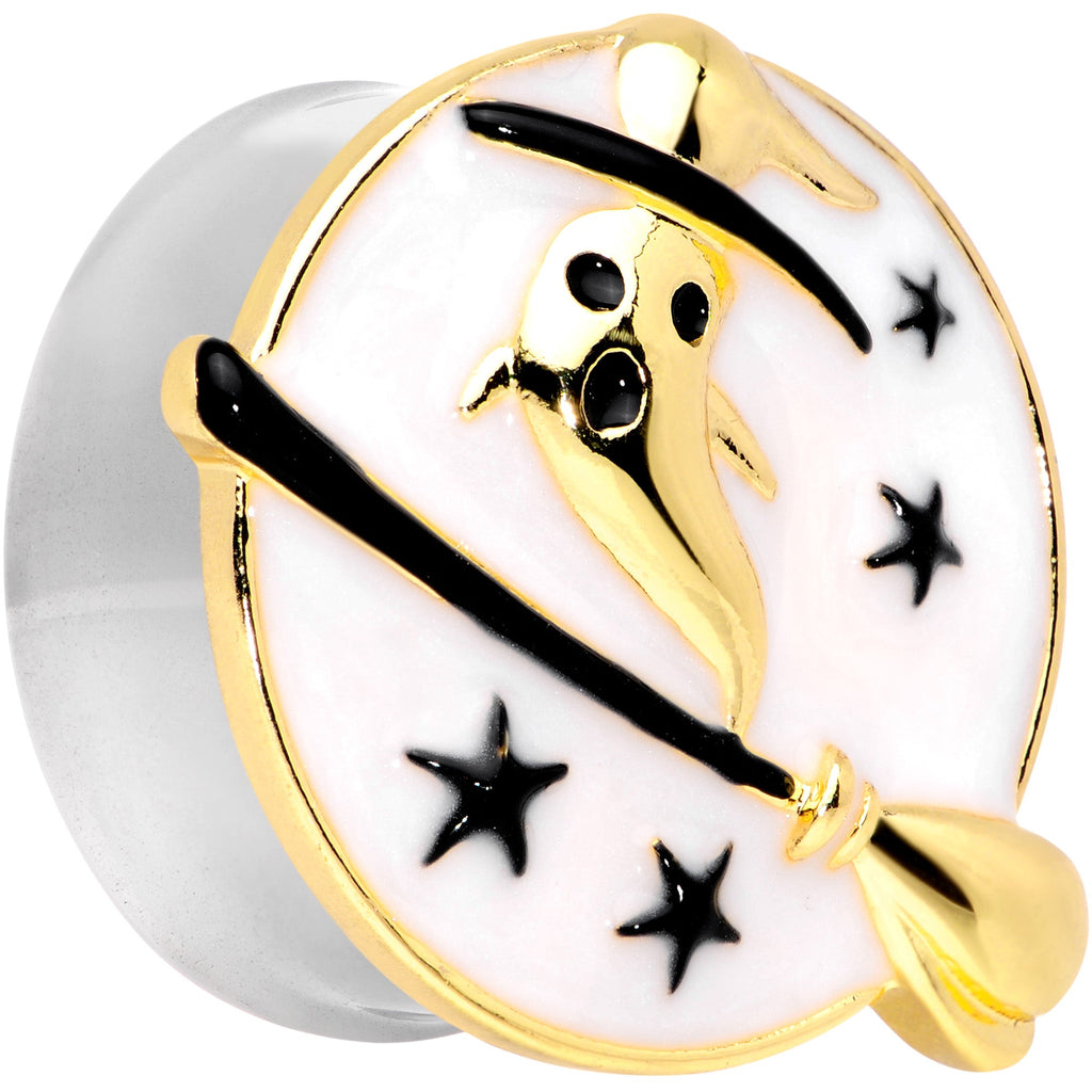 White Witch Ghost Broom Halloween Double Flare Plug Set - Image 2