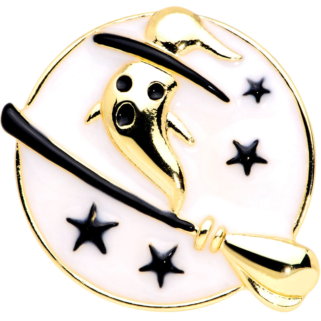 White Witch Ghost Broom Halloween Double Flare Plug Set - Image 3