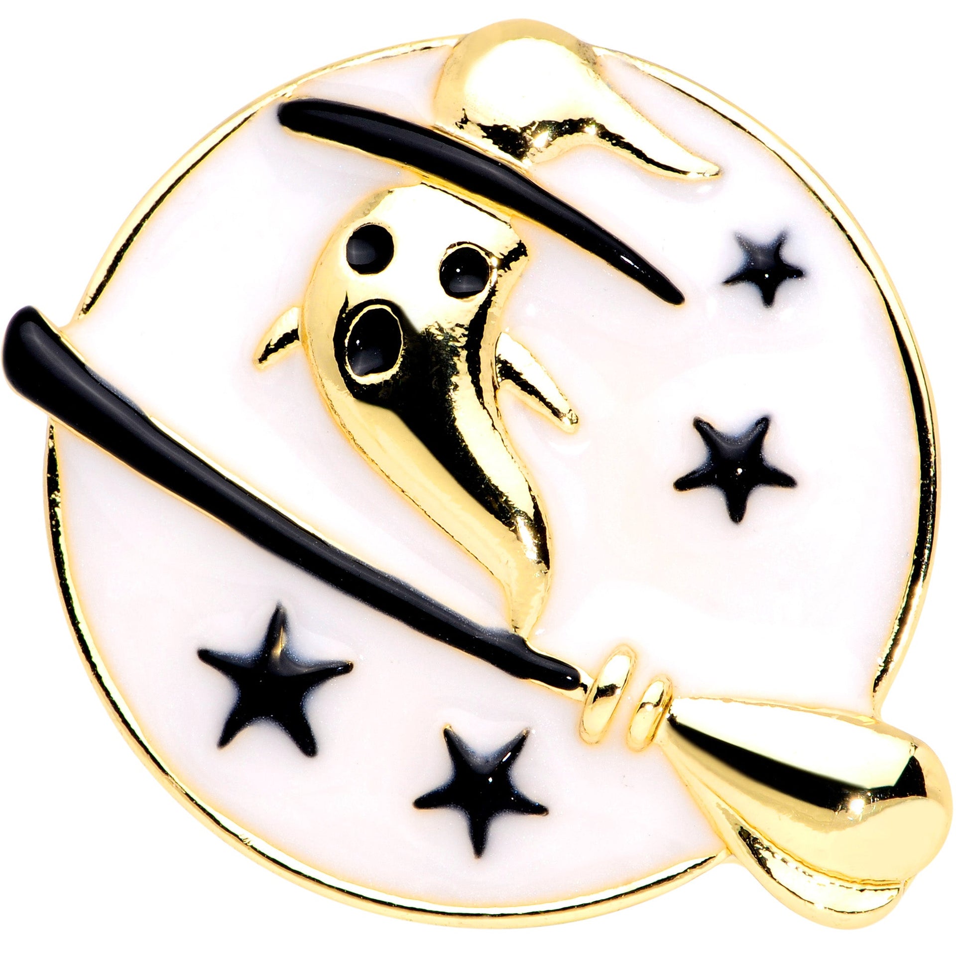White Witch Ghost Broom Halloween Double Flare Plug Set - Image 3