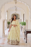 Cream Vichitra Silk Lehenga Choli with Sequins and Zari Embroidery