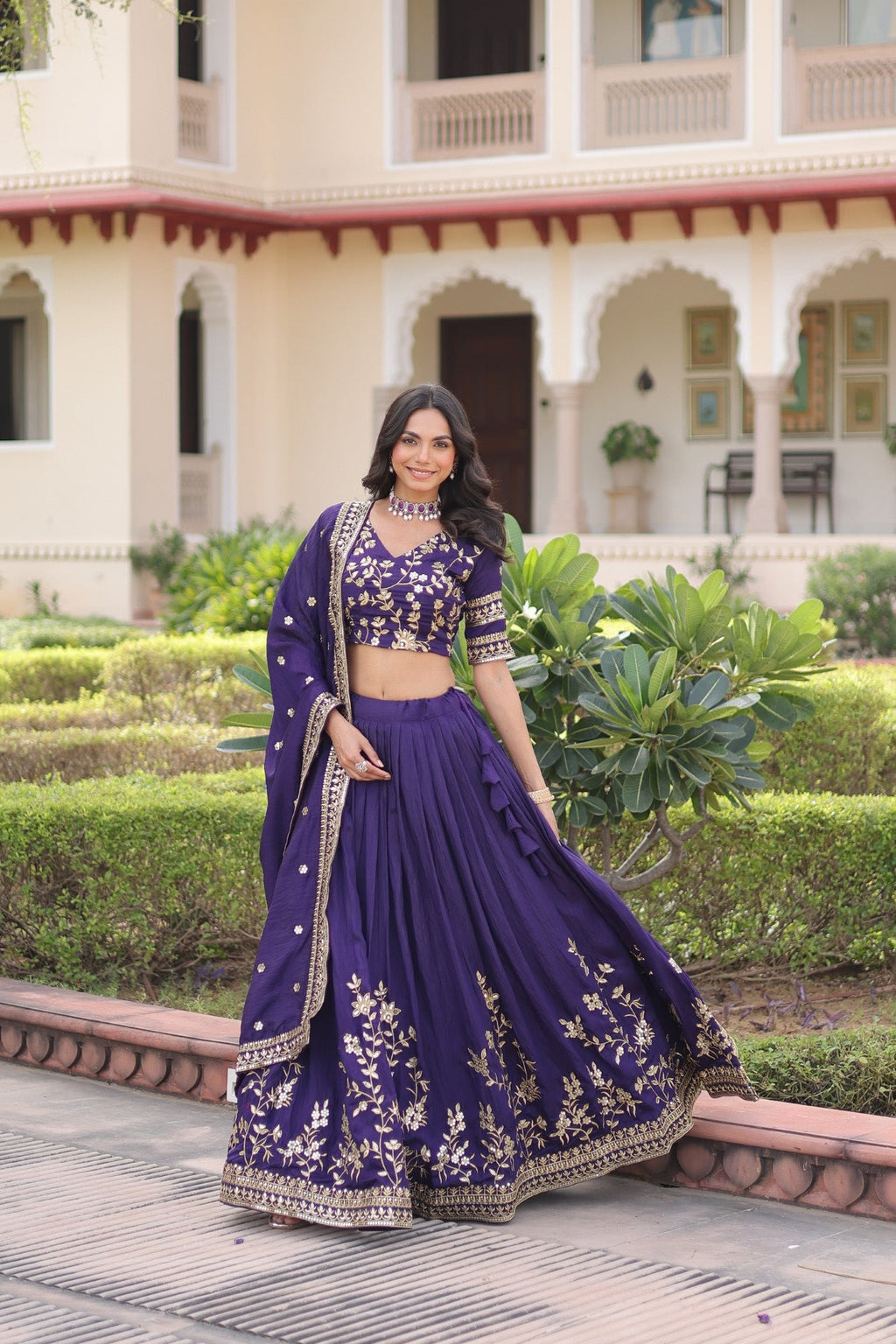 Purple NC Vichitra Silk Embroidered Lehenga Choli with Dupatta