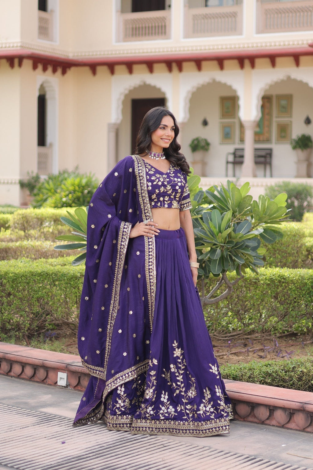 Purple NC Vichitra Silk Embroidered Lehenga Choli with Dupatta
