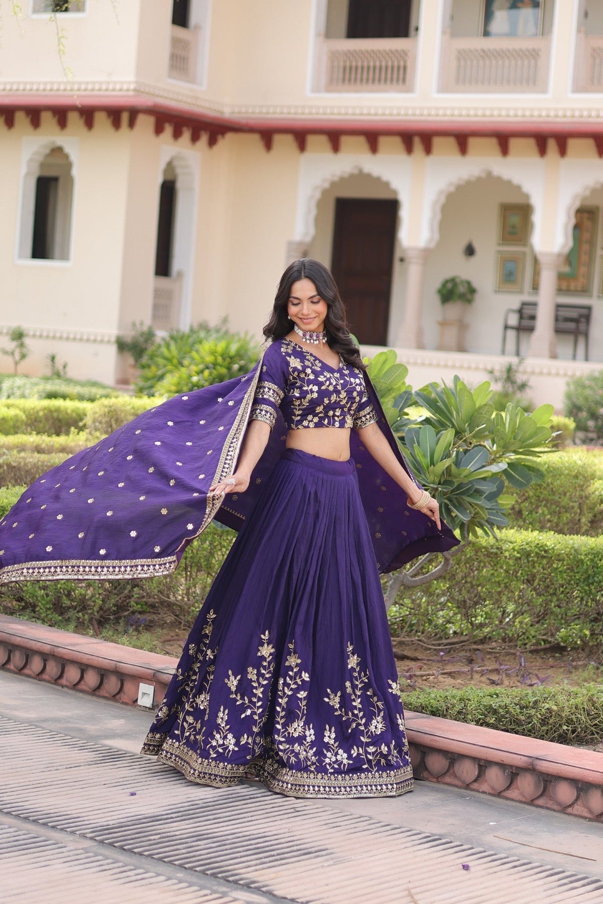 Purple NC Vichitra Silk Embroidered Lehenga Choli with Dupatta