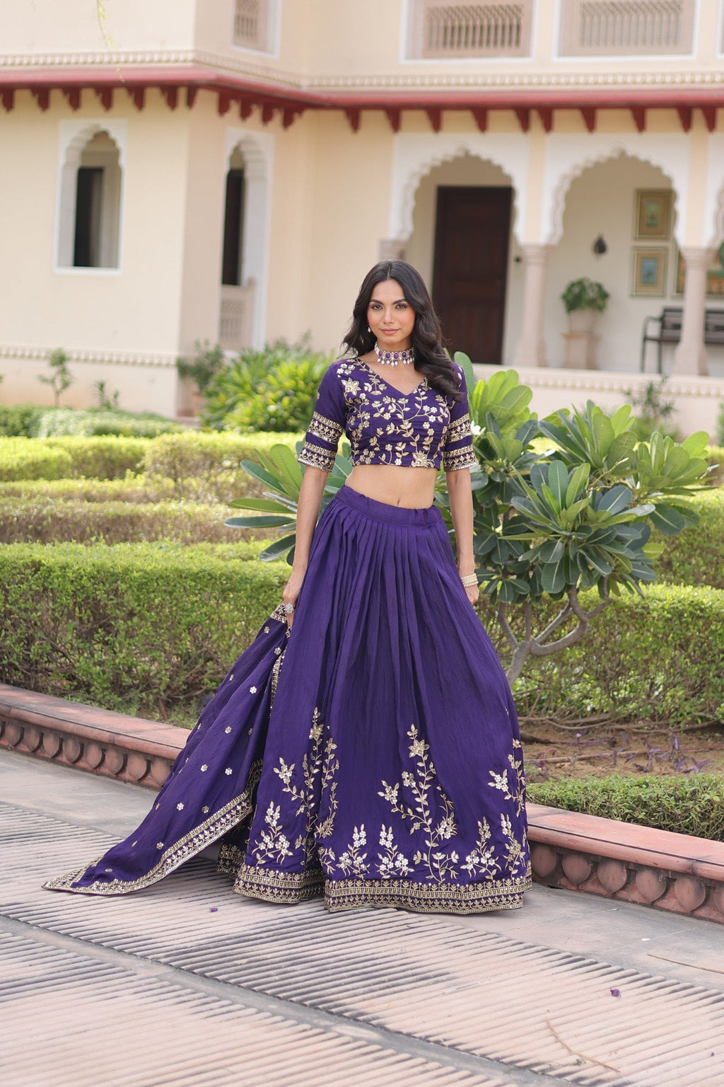 Purple NC Vichitra Silk Embroidered Lehenga Choli with Dupatta