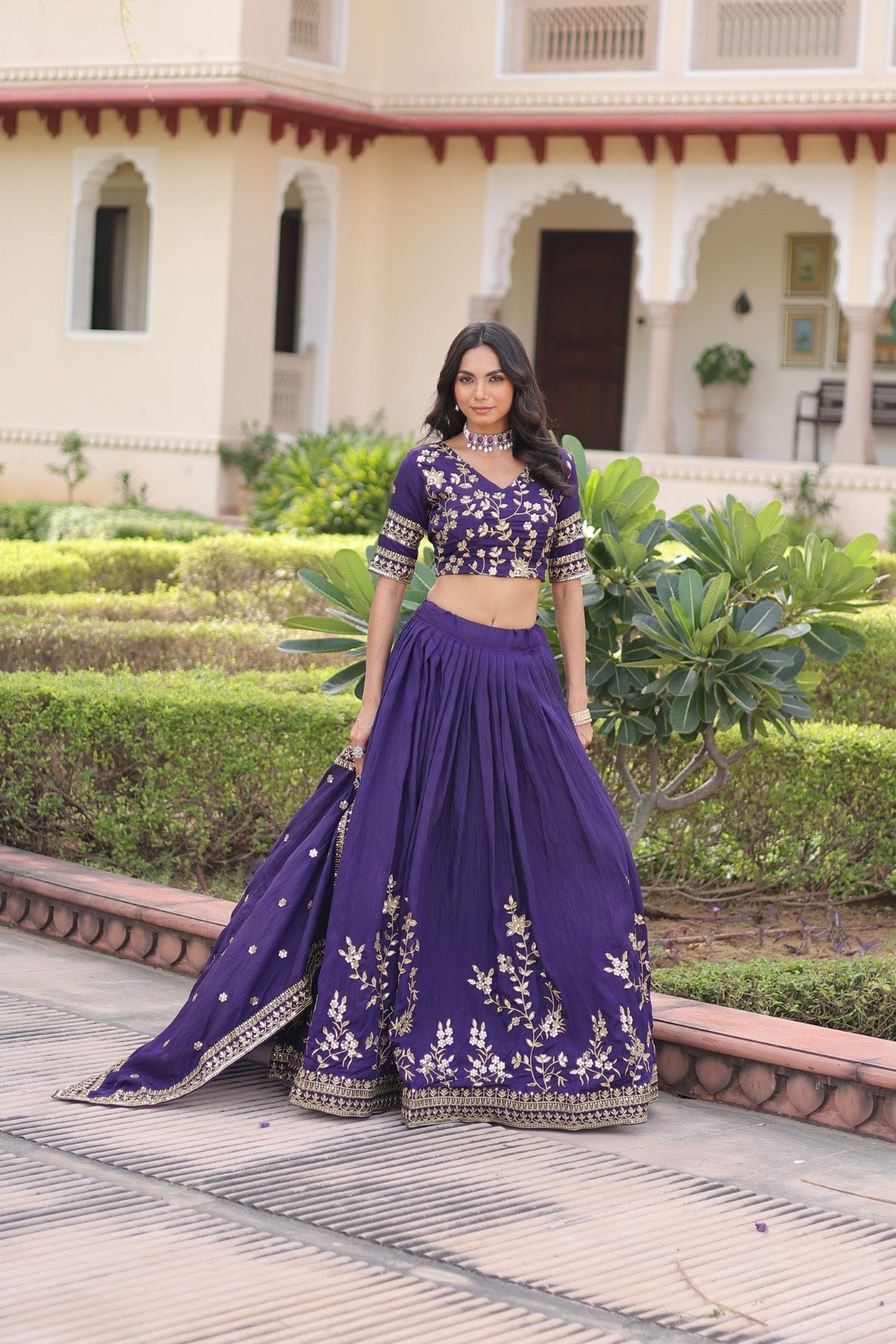 Purple NC Vichitra Silk Embroidered Lehenga Choli with Dupatta