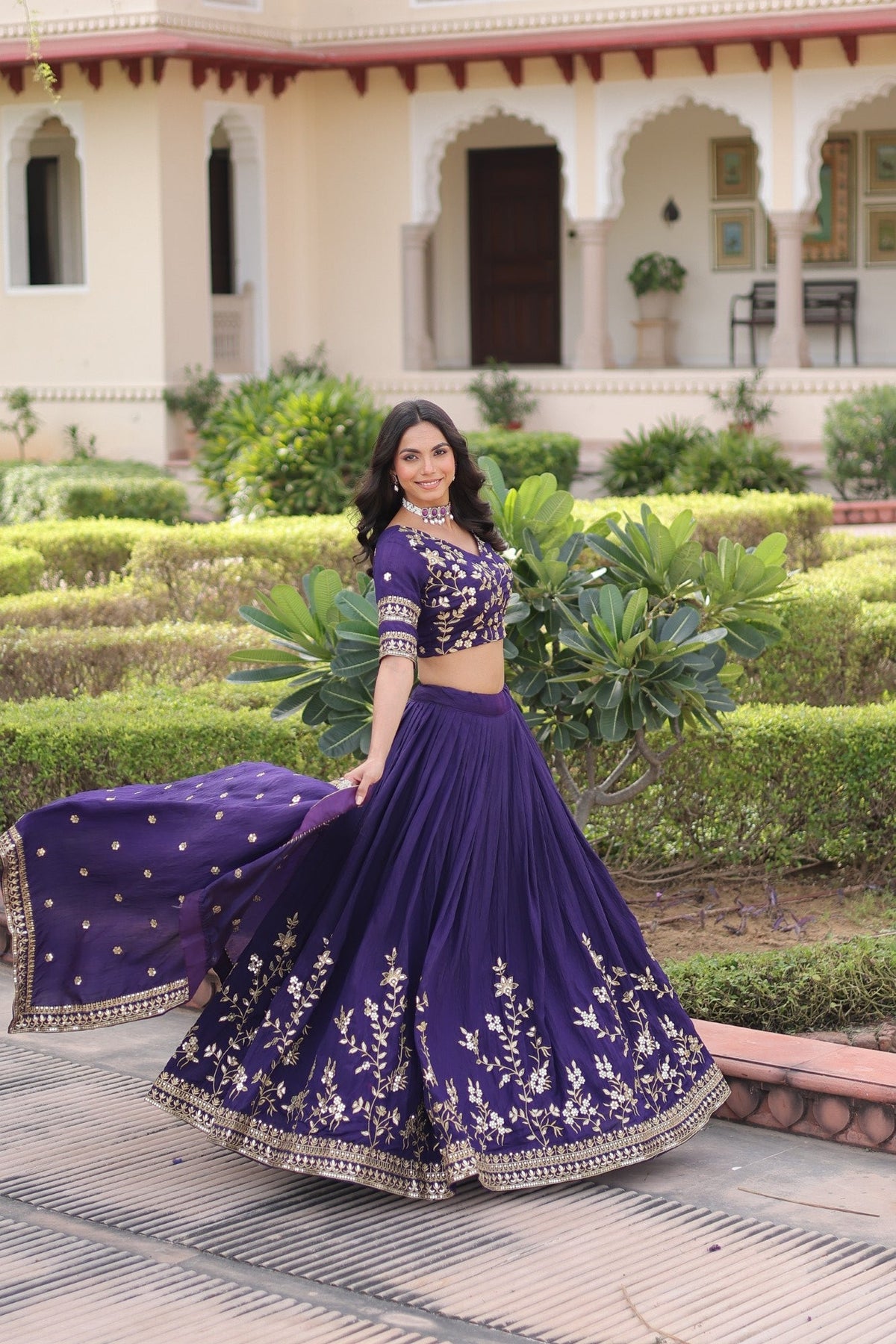 Purple NC Vichitra Silk Embroidered Lehenga Choli with Dupatta